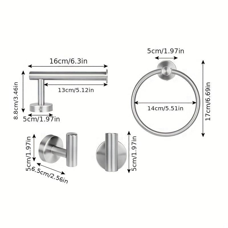 4 Pc Stainless Steel Towel Ring Set Wall Mount Towel Rack Hooks