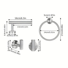 4 Pc Stainless Steel Towel Ring Set Wall Mount Towel Rack Hooks