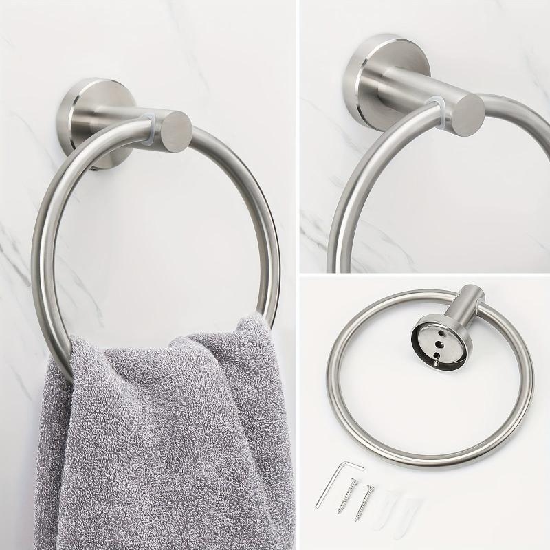 4 Pc Stainless Steel Towel Ring Set Wall Mount Towel Rack Hooks