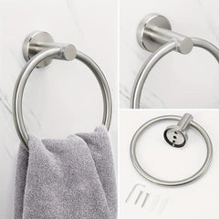 4 Pc Stainless Steel Towel Ring Set Wall Mount Towel Rack Hooks