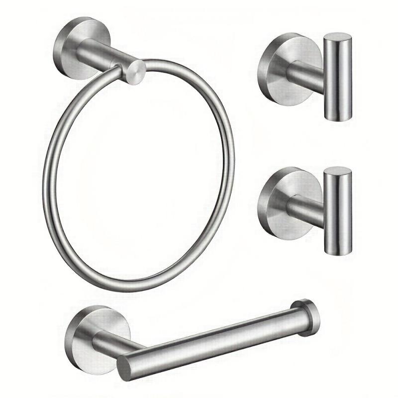 4 Pc Stainless Steel Towel Ring Set Wall Mount Towel Rack Hooks