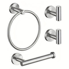 4 Pc Stainless Steel Towel Ring Set Wall Mount Towel Rack Hooks
