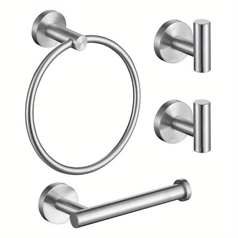 4 Pc Stainless Steel Towel Ring Set Wall Mount Towel Rack Hooks
