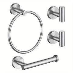 4 Pc Stainless Steel Towel Ring Set Wall Mount Towel Rack Hooks
