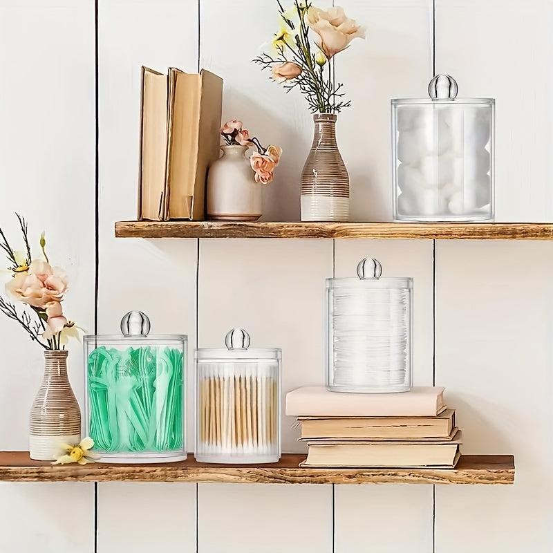 Clear Plastic Swab Holder Canister with Lid Dispenser Apothecary Jars