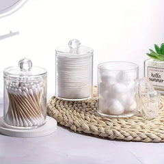 Clear Plastic Swab Holder Canister with Lid Dispenser Apothecary Jars