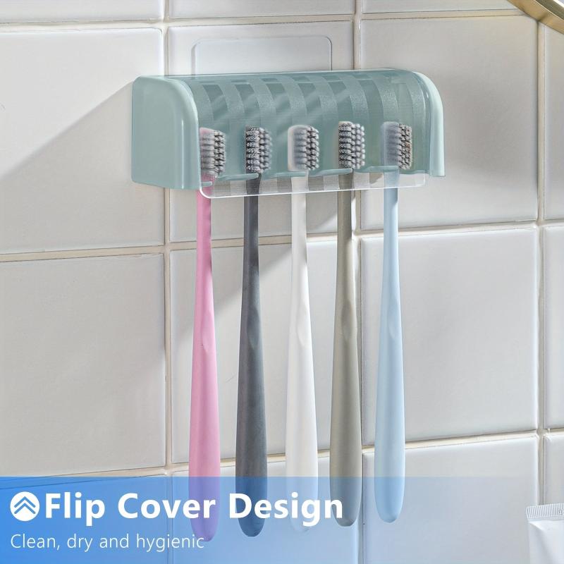 Bathroom Toothbrush Holder With Lid 5 Slots Wall Mounted Toothbrush Storage Box