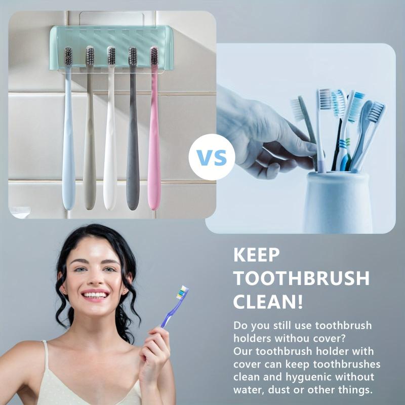 Bathroom Toothbrush Holder With Lid 5 Slots Wall Mounted Toothbrush Storage Box