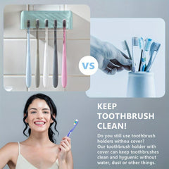 Bathroom Toothbrush Holder With Lid 5 Slots Wall Mounted Toothbrush Storage Box