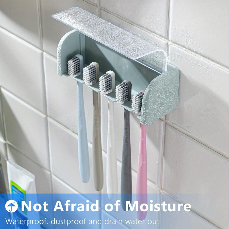 Bathroom Toothbrush Holder With Lid 5 Slots Wall Mounted Toothbrush Storage Box