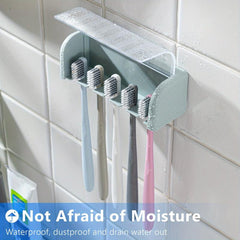 Bathroom Toothbrush Holder With Lid 5 Slots Wall Mounted Toothbrush Storage Box