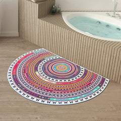 Boho Pattern Semicircle Floor Mat Soft Non Slip Bath Rug