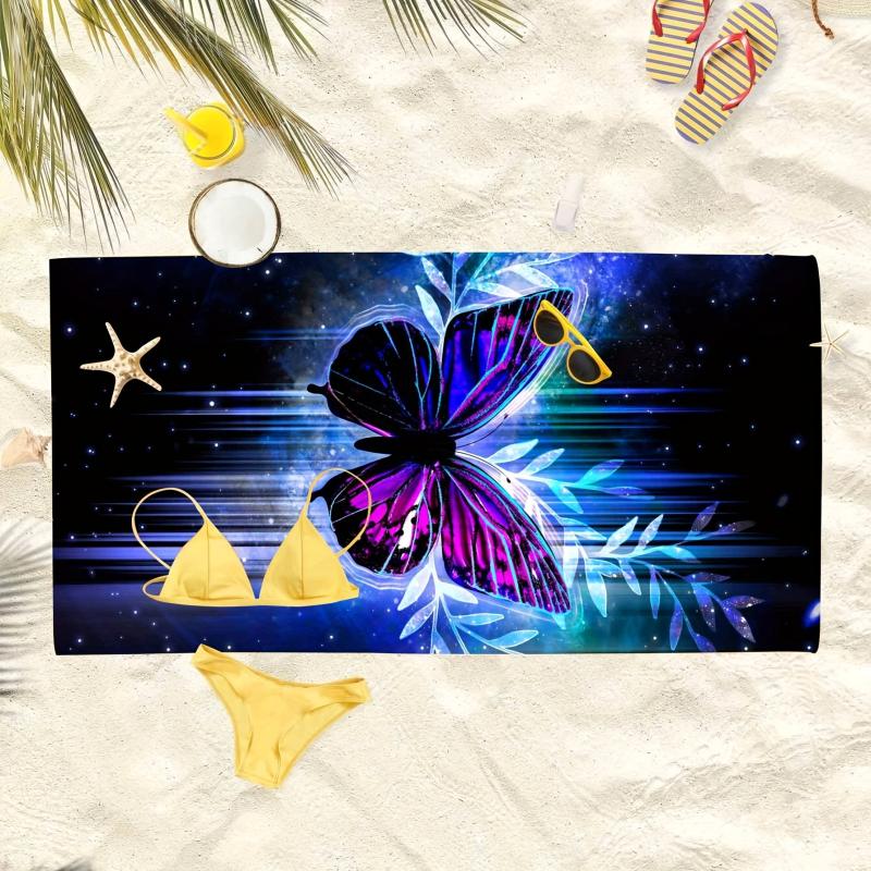 Butterfly Print Microfiber Beach Towel Lightweight Absorbent Sun Protection