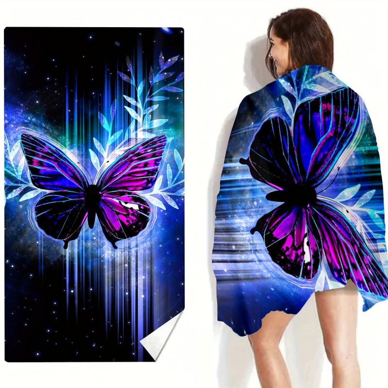 Butterfly Print Microfiber Beach Towel Lightweight Absorbent Sun Protection