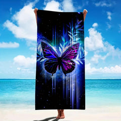 Butterfly Print Microfiber Beach Towel Lightweight Absorbent Sun Protection