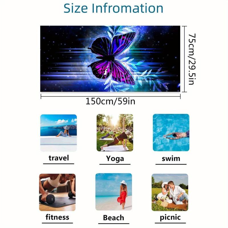 Butterfly Print Microfiber Beach Towel Lightweight Absorbent Sun Protection