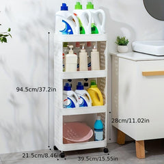 3-Tier Bathroom Storage Rack with Wheels, Plastic Rolling Utility Cart