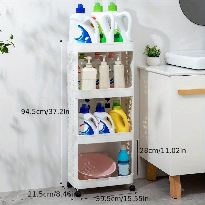 3-Tier Bathroom Storage Rack with Wheels, Plastic Rolling Utility Cart
