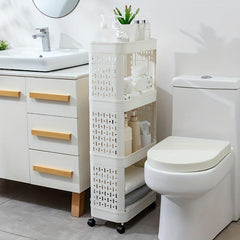 3-Tier Bathroom Storage Rack with Wheels, Plastic Rolling Utility Cart