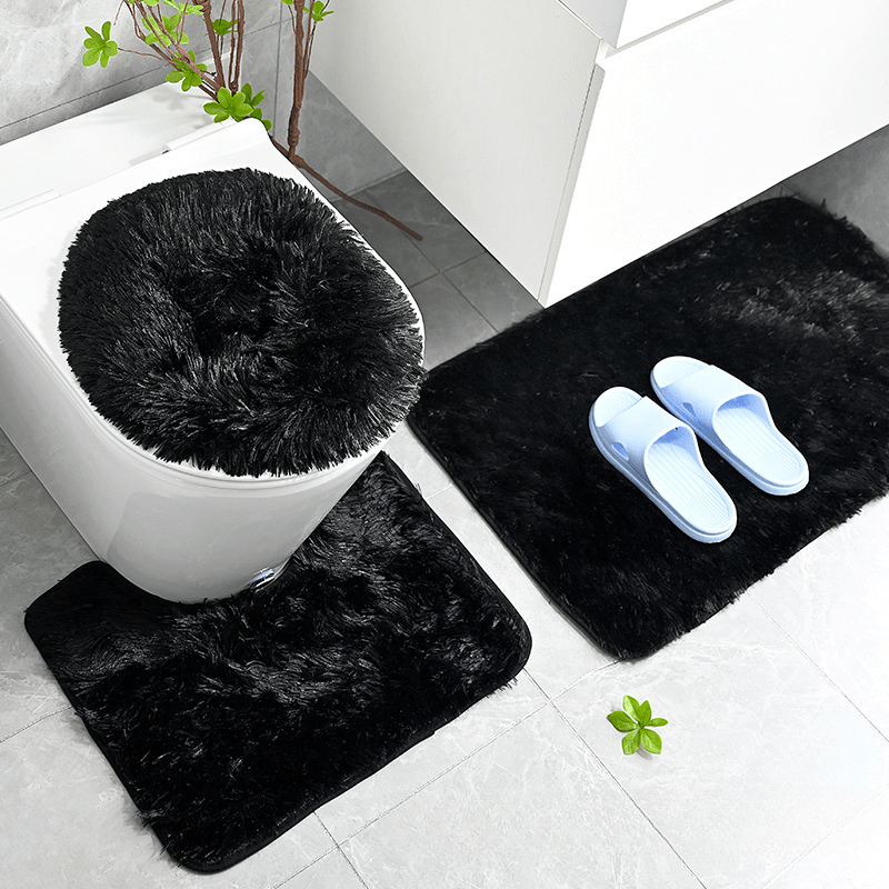 3pc Plush Bathroom Carpet Set Non Slip Bathroom Rug Soft Absorbent Bath Decor