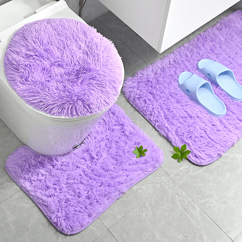 3pc Plush Bathroom Carpet Set Non Slip Bathroom Rug Soft Absorbent Bath Decor