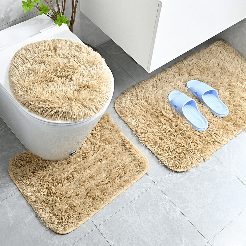 3pc Plush Bathroom Carpet Set Non Slip Bathroom Rug Soft Absorbent Bath Decor