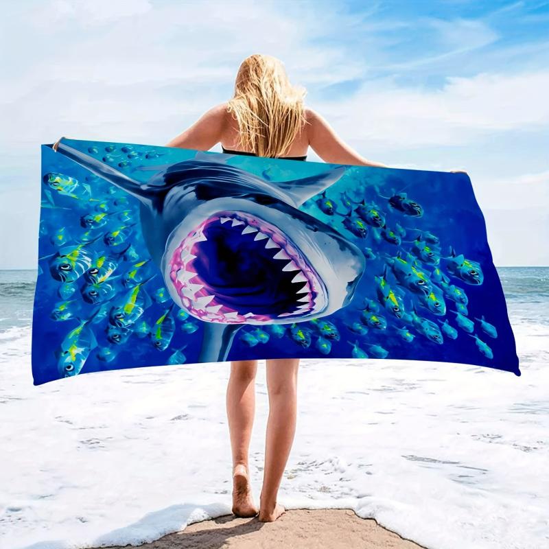 Oversized Shark Pattern Beach Towel Soft Quick Dry Absorbent
