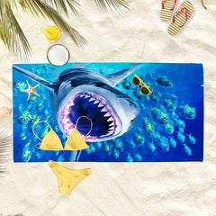 Oversized Shark Pattern Beach Towel Soft Quick Dry Absorbent