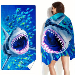Oversized Shark Pattern Beach Towel Soft Quick Dry Absorbent