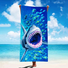 Oversized Shark Pattern Beach Towel Soft Quick Dry Absorbent