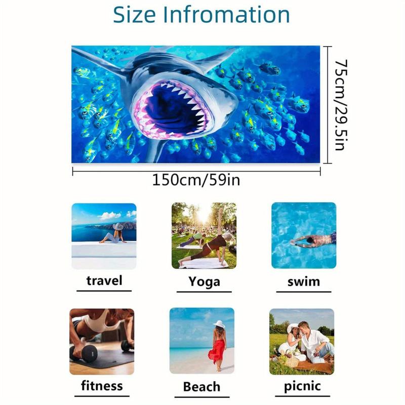 Oversized Shark Pattern Beach Towel Soft Quick Dry Absorbent