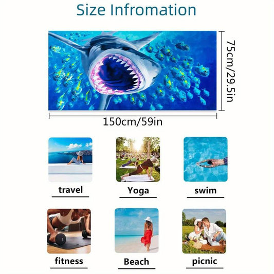 Oversized Shark Pattern Beach Towel Soft Quick Dry Absorbent