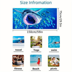 Oversized Shark Pattern Beach Towel Soft Quick Dry Absorbent