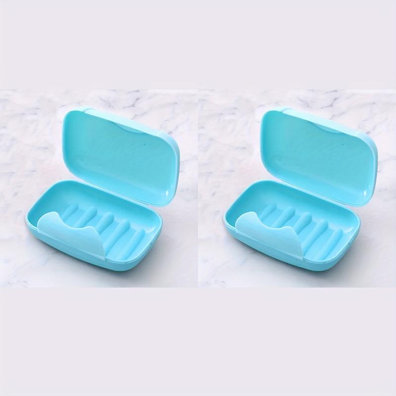 2pcs Plastic Rectangle Soap Box with Lid Portable Soap Case