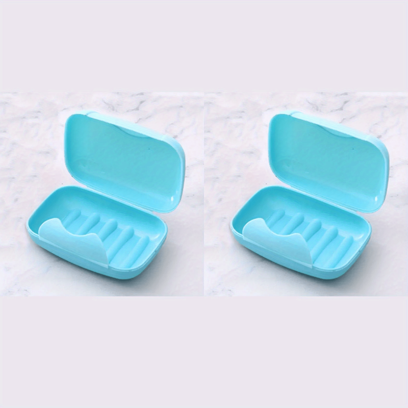 2pcs Plastic Rectangle Soap Box with Lid Portable Soap Case