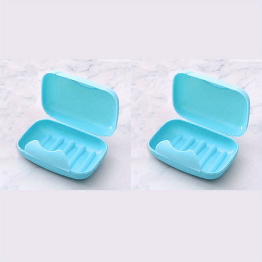 2pcs Plastic Rectangle Soap Box with Lid Portable Soap Case