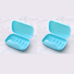 2pcs Plastic Rectangle Soap Box with Lid Portable Soap Case