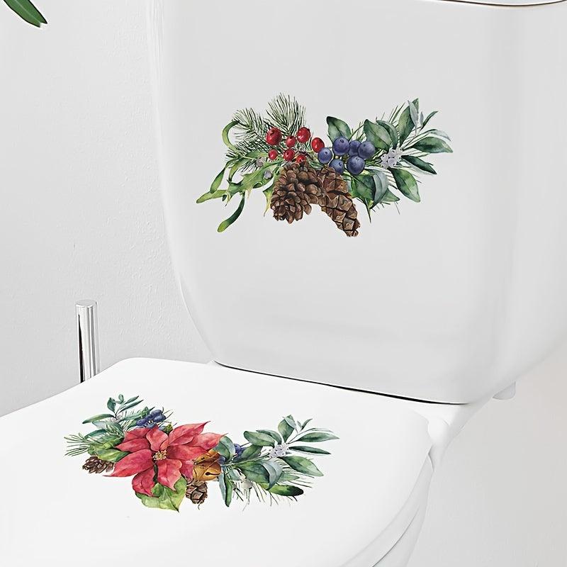 Christmas Plant Leaves Flowers Sticker Toilet Stickers Home Decor