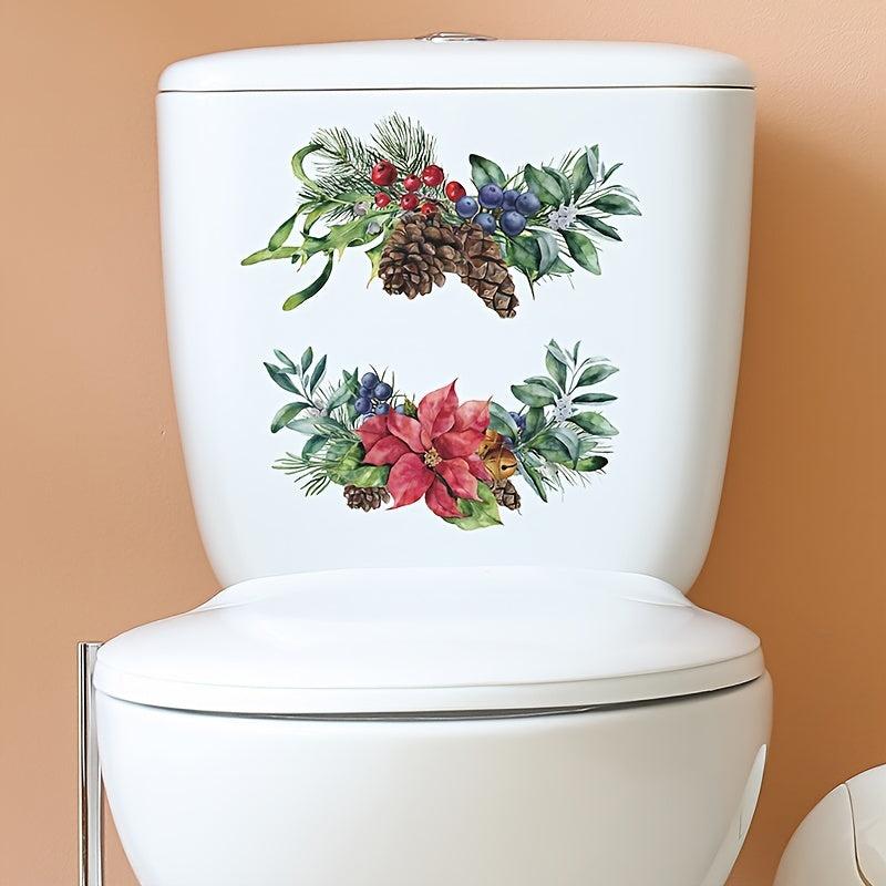 Christmas Plant Leaves Flowers Sticker Toilet Stickers Home Decor