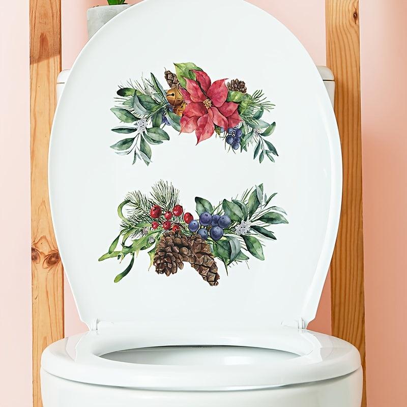 Christmas Plant Leaves Flowers Sticker Toilet Stickers Home Decor