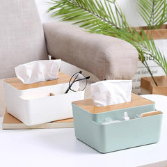 Desktop Tissue Box Cover Holder Dispenser Remote Control Storage Box