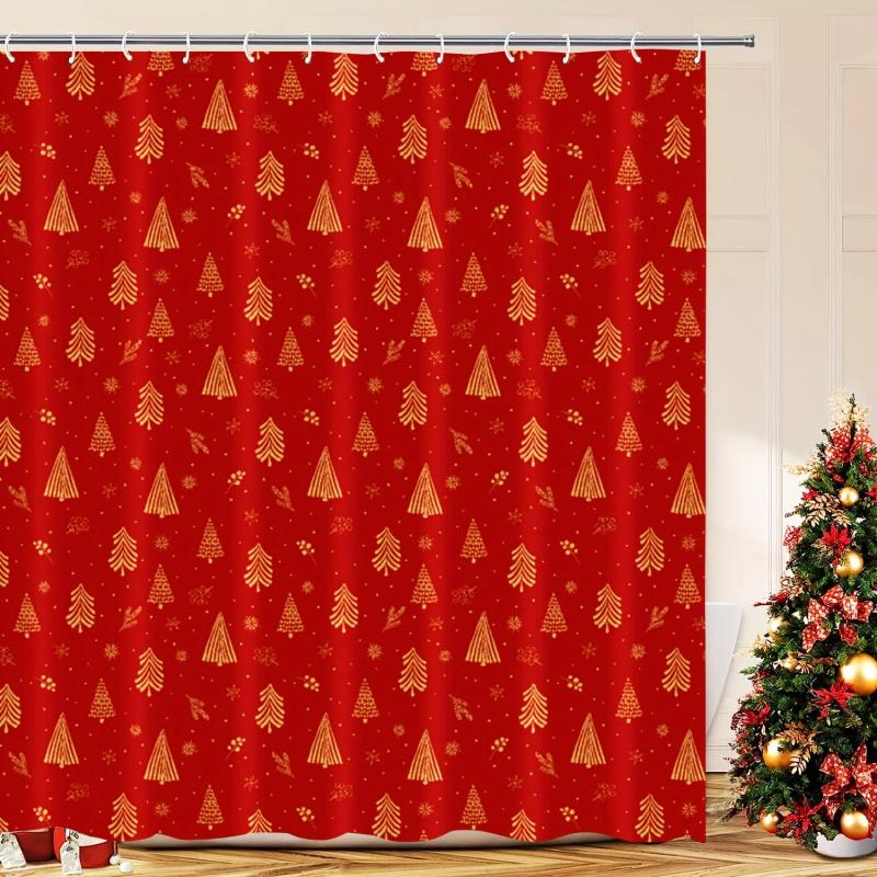 Red Christmas Tree Shower Curtain Water Resistant Bathroom Decor