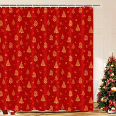 Red Christmas Tree Shower Curtain Water Resistant Bathroom Decor