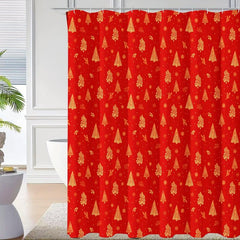 Red Christmas Tree Shower Curtain Water Resistant Bathroom Decor