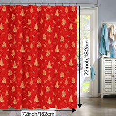 Red Christmas Tree Shower Curtain Water Resistant Bathroom Decor