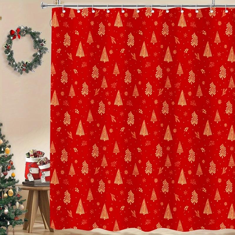 Red Christmas Tree Shower Curtain Water Resistant Bathroom Decor