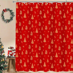 Red Christmas Tree Shower Curtain Water Resistant Bathroom Decor