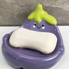 Eggplant Soap Dish Ceramic Self Draining Soap Holder