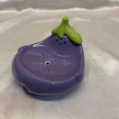 Eggplant Soap Dish Ceramic Self Draining Soap Holder