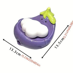Eggplant Soap Dish Ceramic Self Draining Soap Holder